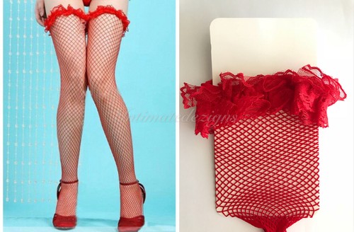 Plus Size 8-18 Woman's Fishnet Over the Knee Floral Frill Lace Leg Stockings - Picture 27 of 59