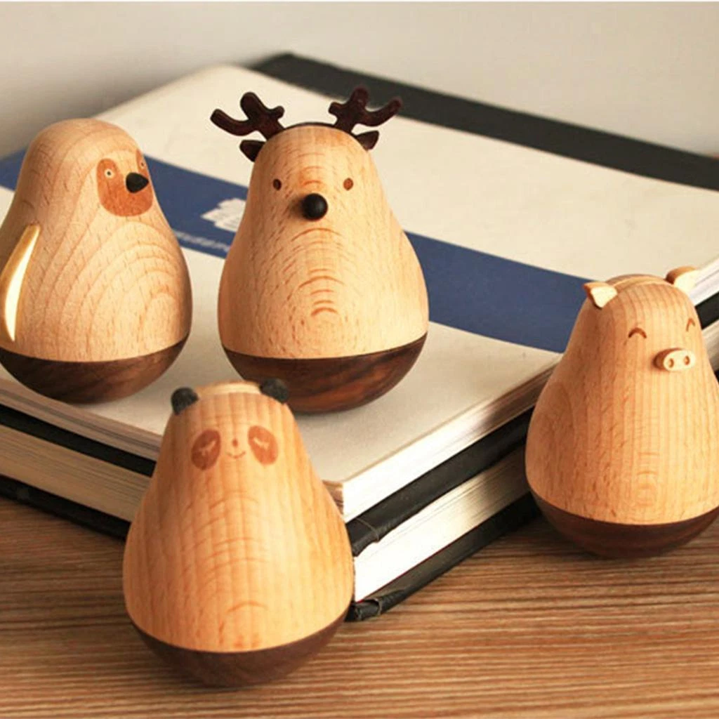 Wooden Animal Figurine Desktop Tumbler Ornaments Statue Toys Gifts  Handcrafts