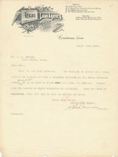 Corsicana, Texas - Lettre de l'Agence de prêt Texas - 1890