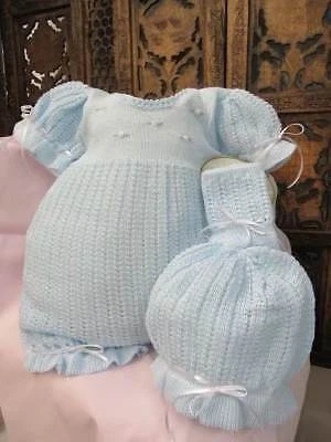 Will'beth Newborn Baby Girl Blue Take-Me-Home Knit Set Romper Bubble Booties