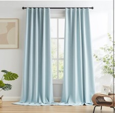Thermal Insulated Blackout Linen Curtain Panels 90 50"W x 90"L Light Blue