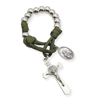 One Decade Military Paracord Rosary Silver Beads Pocket Rosary Joseph  Medal