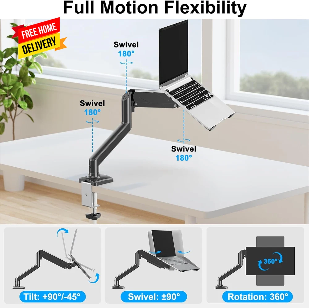 Laptop Stand Desk Mount with Gas Spring and Dual Monitor Function