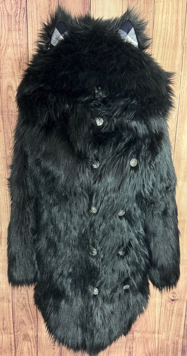 Authentic SpiritHoods Black Wolf Plaid Classic Faux Fur Coat