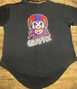 Vintage 90s Graffix Jester Skelton Clown Button Up Jersey