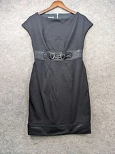 Muse Dress Womens 8 Black Cap Sleeve Boat Neck Stretch Mini Sheath Office Chic