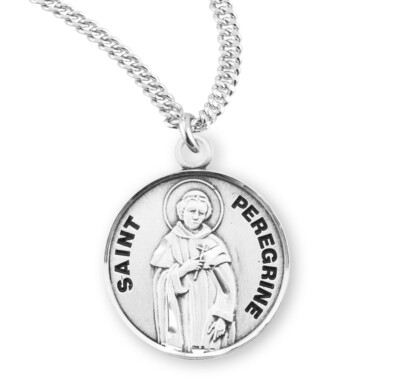 St Saint Peregrine 7/8" (22mm) Sterling Silver Round Medal + 20" Chain ...