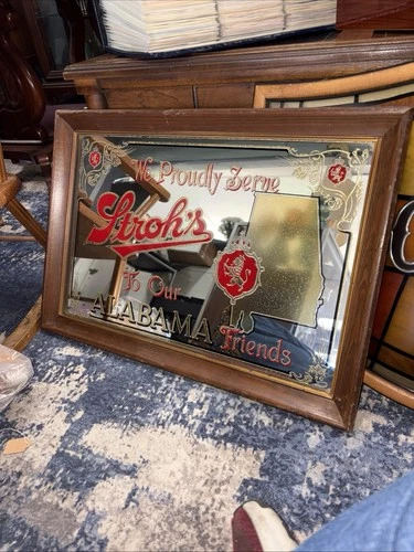 Vintage Stroh's "Proudly Serve To Our Alabama Friends" Mirror Beer Sign