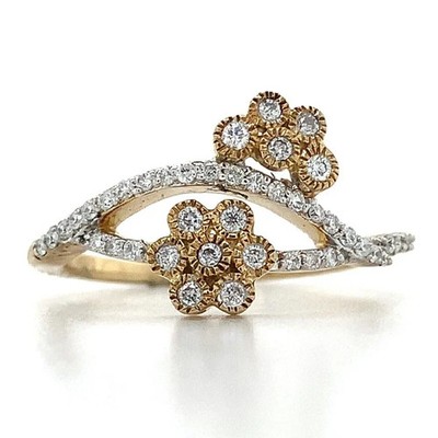 2Ct Round Cut Real Moissanite Flower Shape Wedding Ring 14K Two Tone Gold Plated