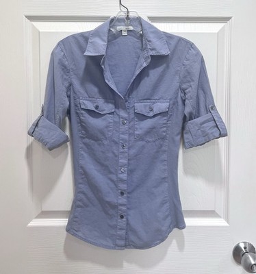 STANDARD JAMES PERSE Roll Tab Sleeve Button Up Shirt Womens Size 1 (Small) Blue