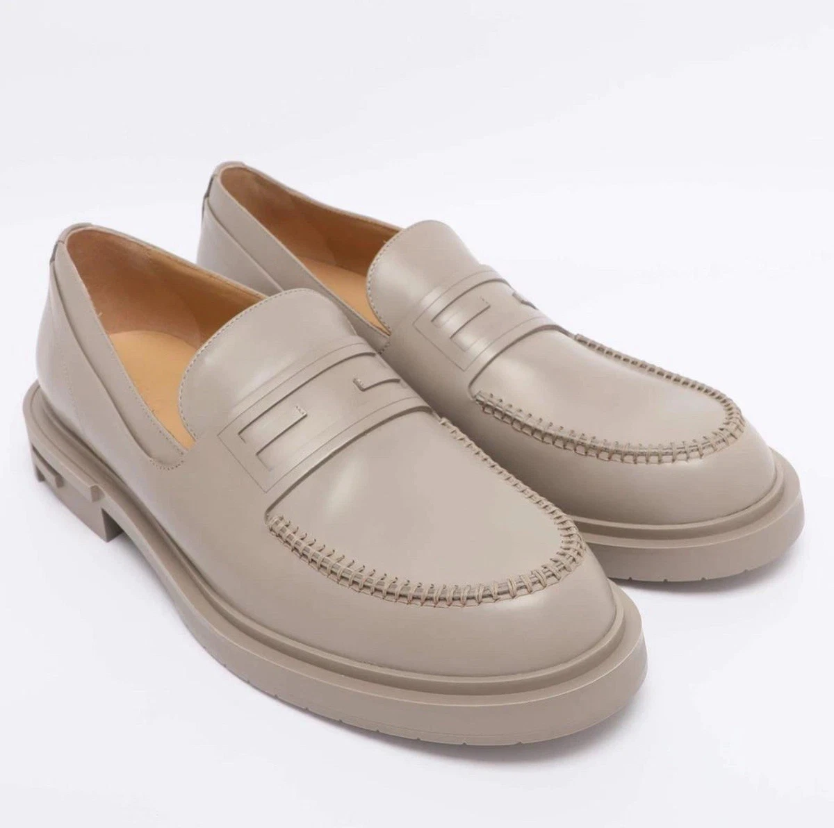 Fendi Men’s Taupe-Beige Leather Slip-On Loafers Fendi O main image 2