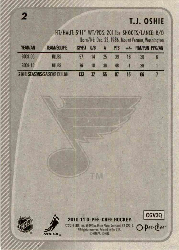2010-11 O-Pee-Chee T.J. Oshie #2 - Image 2 of 2