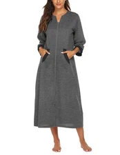 Ekouaer Women Zipper Robe 3/4 Sleeves Loungewear Dress Full Length Sleepwear ...