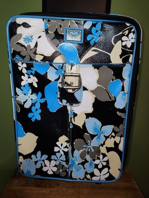 Vintage Roxy Y2K rolling Suitcase Carry On Hibiscus Floral Blue BlacK