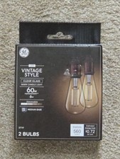 2 Pack GE Vintage Style 60Watt ST19 LED Light Bulb Clear Glass Warm Candle 6w
