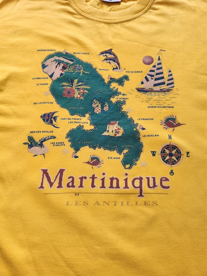 T-shirt vintage Martinique Les Antilles Kontiki jaune 100% coton taille S - Photo 4/4