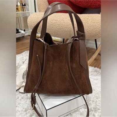 Windsor Brown Suede Bucket Bag Shoulder Crossbody Chocolate Brown Purse