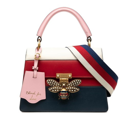 GUCCI Bee 2Way Shoulder Handbag Navy Ivory Red Pink Leather Italy