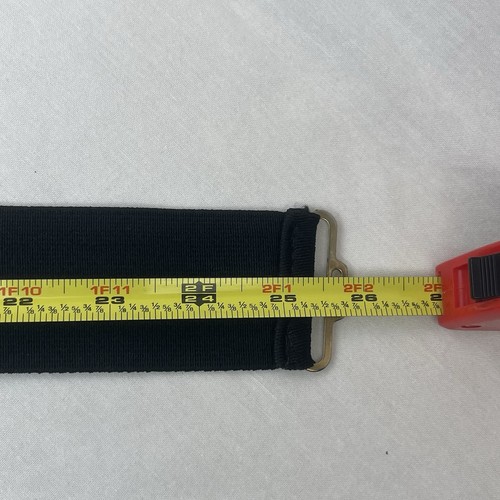 VTG 1980s Day-Lor Black & Gold Enamel Buckle Black Elastic Waist Belt 25” + - Picture 5 of 8