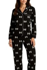 NWT Kate Spade 2pc PJ Pajama Set Bows Small Black White Long Sleeve Soft