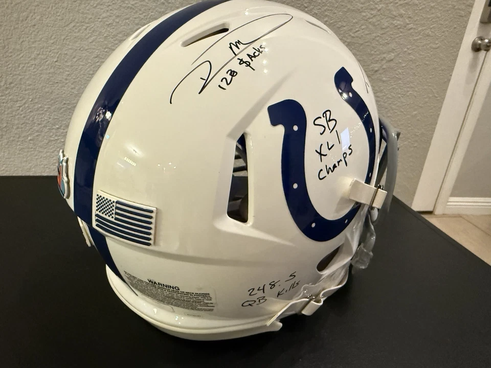 Casco Auténtico Robert Mathis Autógrafo Inscrito Colts Indianapolis NFL Foto 3 de 4
