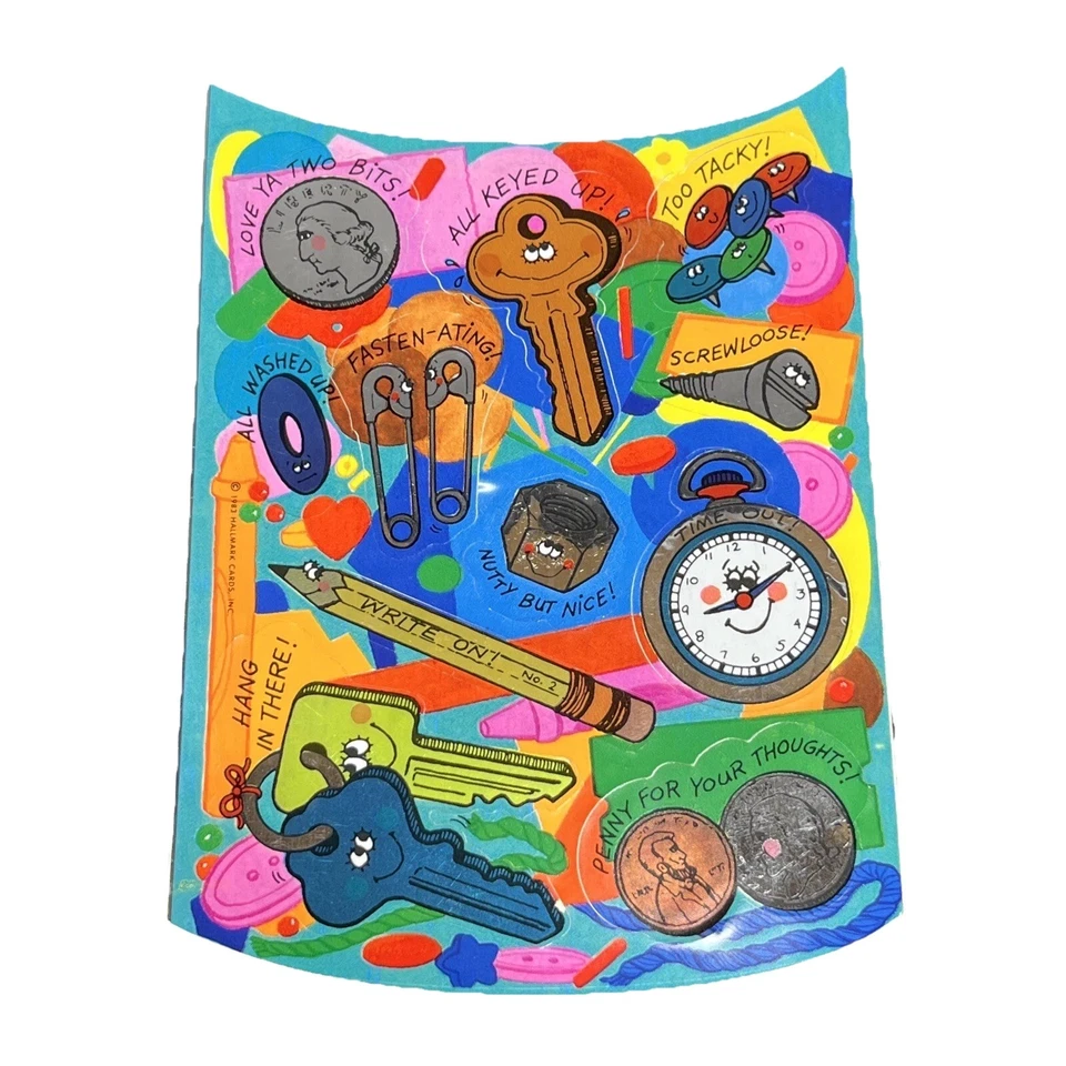 Vintage Hallmark Stickers Coins Key Tacks Love Ya Two Bits Penny Thoughts 1983 - Image 2 of 4