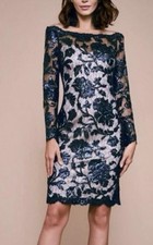 Tadashi Shoji Ophelia OffShoulder Lace Dress 8Blue Sequin Knee LengthWedding