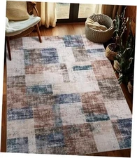  Blue and Brown Vintage Rugs 5x7,Beige Retro Washable Carpets 5X7 Blue Vintage