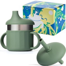 Silicone Toddler Sippy Cup Stainless Steel Training Cup w/ Straw BPA Free