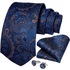 DiBanGu Mens Tie Set Silk Solid Paisley Necktie and Pocket Square Cufflinks Clas
