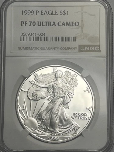 1999-P American Silver Eagle, NGC PF 70 Ultra Cameo, US $1 Silver Proof Coin