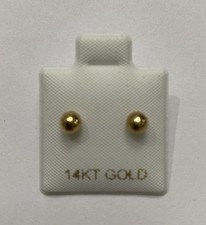 14K Solid Yellow Gold Round Ball Bead Sleeper 4mm Stud Earrings
