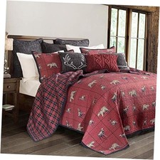 Woodland 3 Piece Quilt Set with King 2 King Shams Woodland Plaid Red, Black