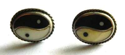 puces d'oreilles en argent yin yang - Photo 1/2