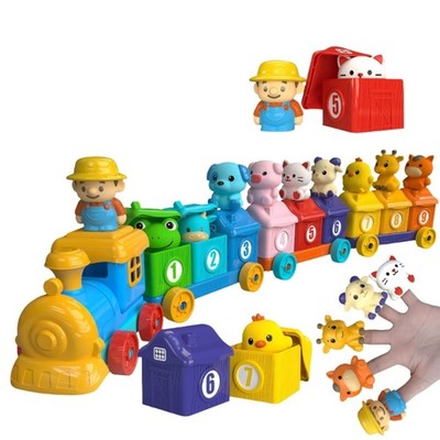 Farm Animal Number Train Building Block Set Learning Toy Finger Puppet for Kids
