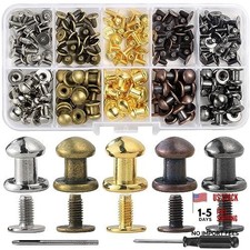 75 Sets 8MM Round Head Button Stud for Leather Chicago Screws - Mixed in Box