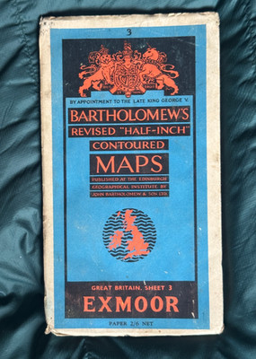 Vintage Bartholomew's Half Inch Paper Map, Sheet 3  Exmoor. 1948