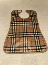 Burberry Baby Bib Waterproof Apron with Tag Check Stripe Food Spill Pocket Kids