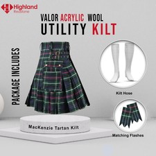 Mackenzie Tartan Utility Kilt Package   Acrylic Wool Kilt, Hose, Flashes
