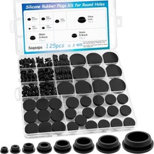 125 Premium Black Rubber Plugs for Round Holes - Assorted Sizes, Car Furniture