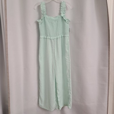 Old Navy Girls Sz XL (14-16) Plus Mint Green Smocked Top Ruffle Straps Jumpsuit