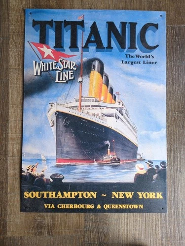 Titanic White Star Line Tin Metal Sign 11.25" x 16" Vintage Style Wall Decor Ad
