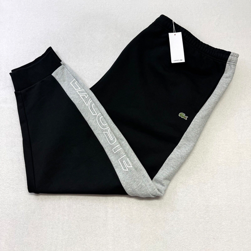 LACOSTE Men Heavy Fleece Sweatpants Pants 4XLT Stripe Logo Black/Grey NWT $130 - Picture 8 of 8