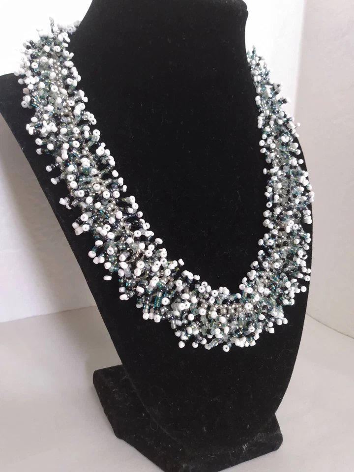 5-ручной работы черный белый стекла семена жемчуг коренастый бисер ошейник ожерелье заявление