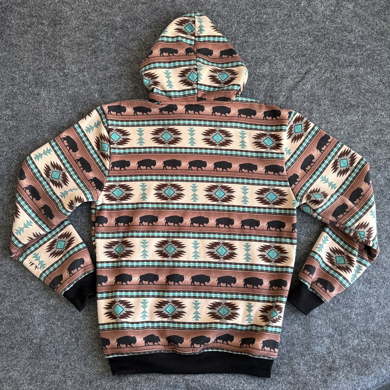 Native Aztec Buffalo Print Hooded Pullover Sweats… - image 2