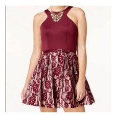 Crystal Doll Junior Lace Fit  Flare Party Dress Size 13 Burgundy Homecoming New
