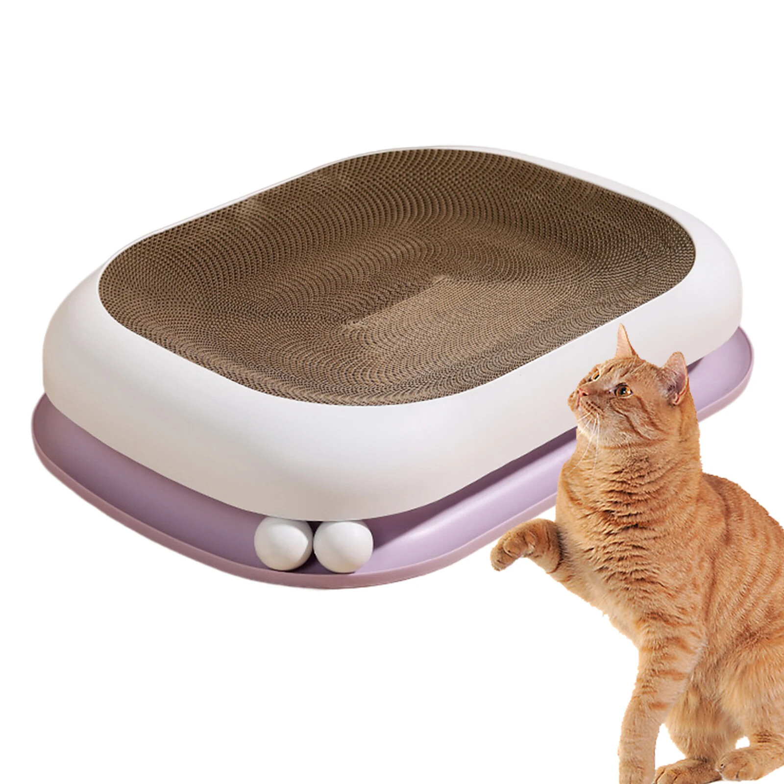 Jouets pour chats 2 en 1 interactifs, gratteur en carton ondulé et circuit de balles