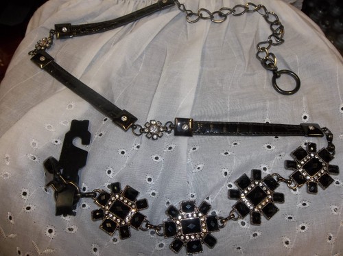 Black & Silver Chain Metal Waist Hip Belt Bling W/Gems