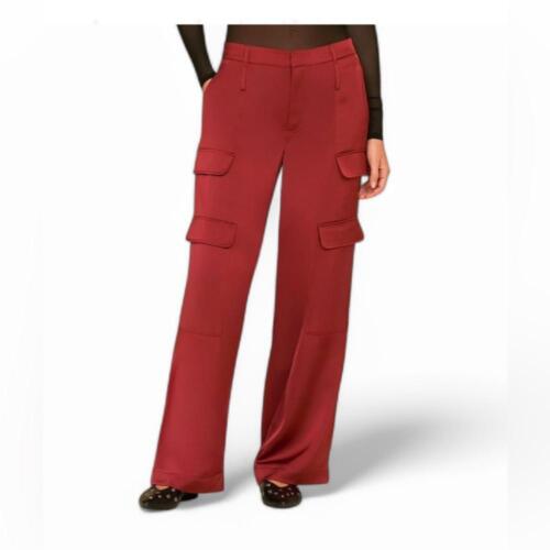 NWT - NOLI | SZ 2 | Women's Burgundy Satin Wide-Leg Cargo Pants