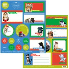 Two Sets of 46 Christmas Holiday Labels  Stickers Featuring Funny Dogs  Cats